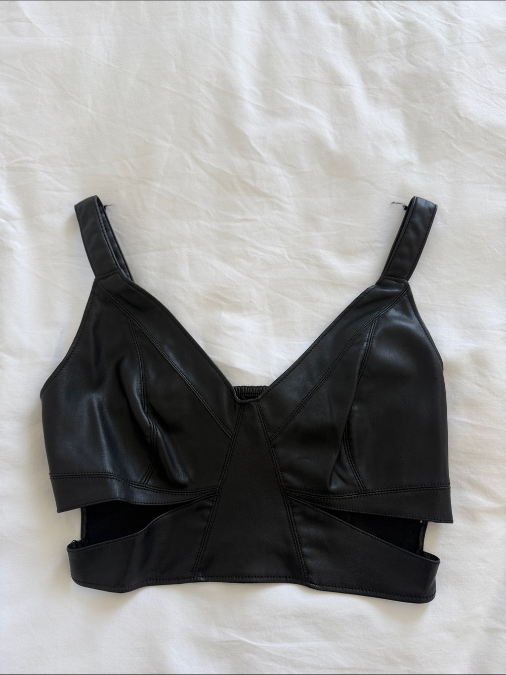 Zara Black Faux Leather Cutout Crop Camisole
